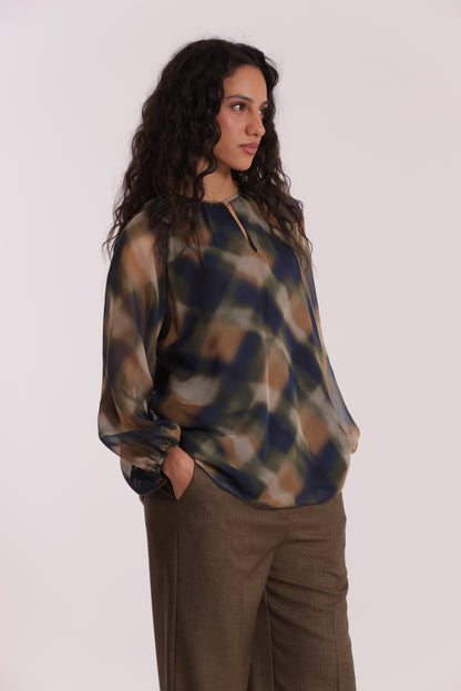 BLUSA SCOLLO TONDO FANTASIA CHECK