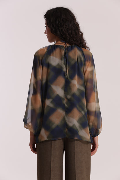 BLUSA SCOLLO TONDO FANTASIA CHECK