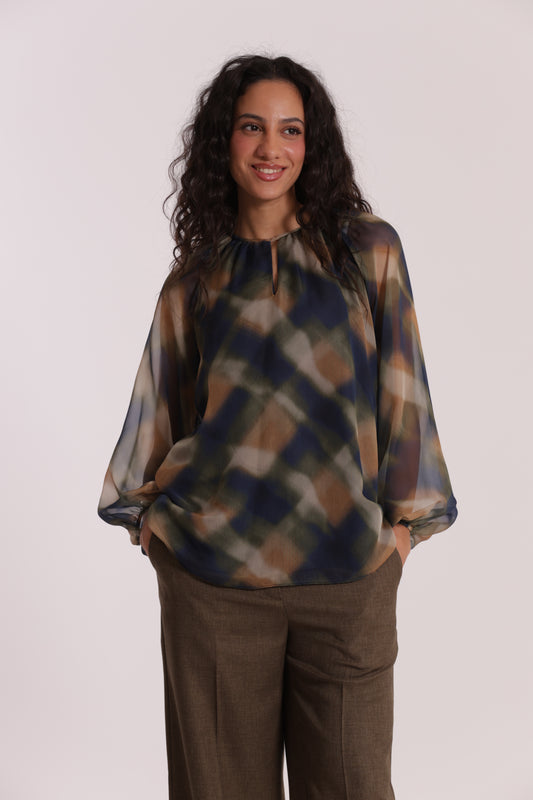 BLUSA SCOLLO TONDO FANTASIA CHECK