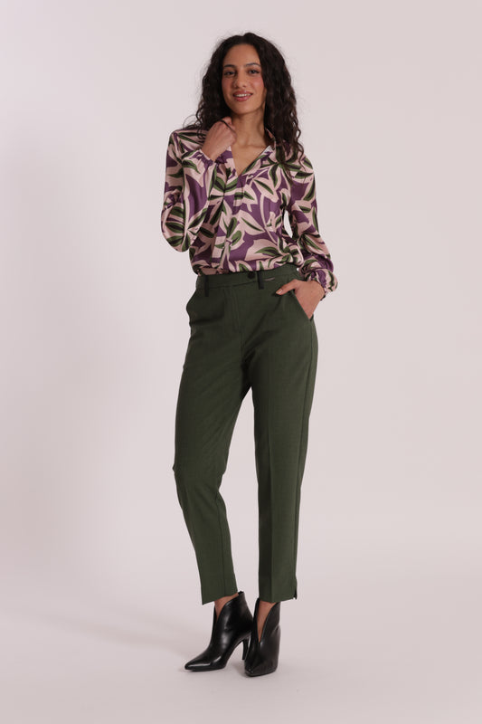 PANTALONE SIGARETTA ELASTICO DIETRO IN TESSUTO FIAMMATO