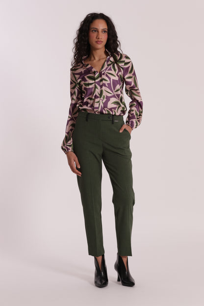 PANTALONE SIGARETTA ELASTICO DIETRO IN TESSUTO FIAMMATO