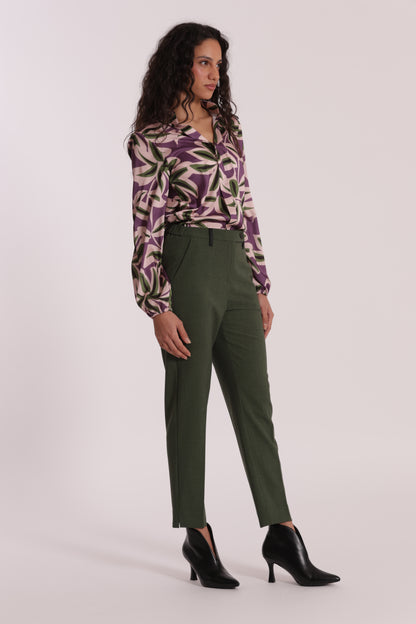 PANTALONE SIGARETTA ELASTICO DIETRO IN TESSUTO FIAMMATO