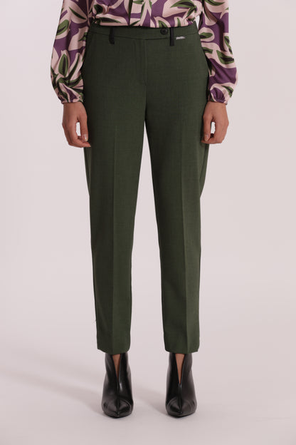 PANTALONE SIGARETTA ELASTICO DIETRO IN TESSUTO FIAMMATO