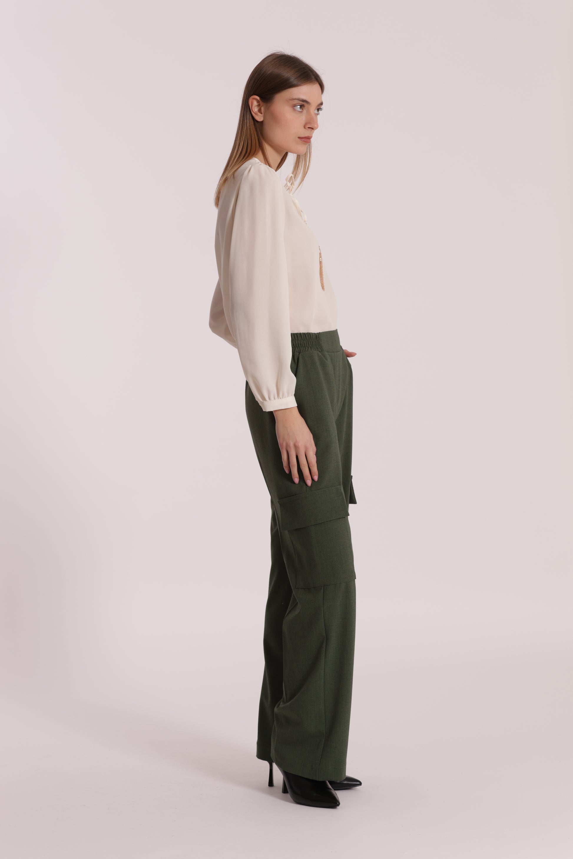 PANTALONE PALAZZO IN TESSUTO FIAMMATO
