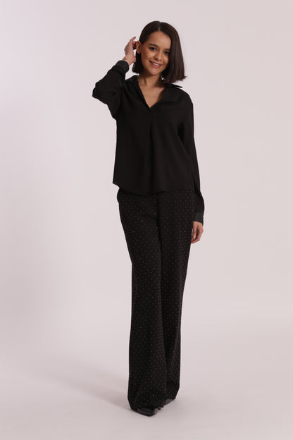 PANTALONE PALAZZO CON APPLICAZIONE DI STRASS