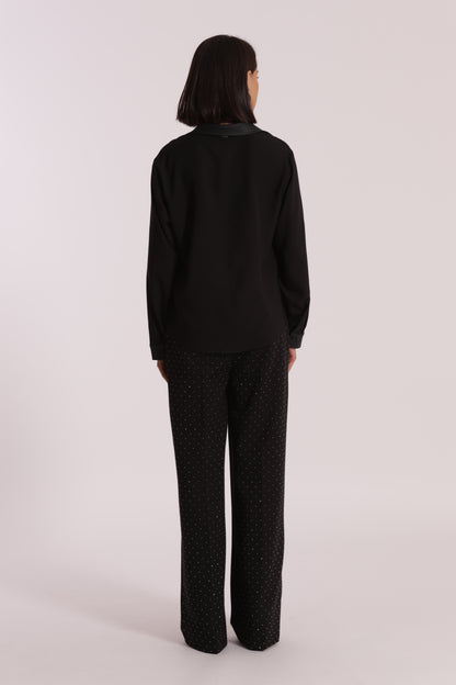 PANTALONE PALAZZO CON APPLICAZIONE DI STRASS