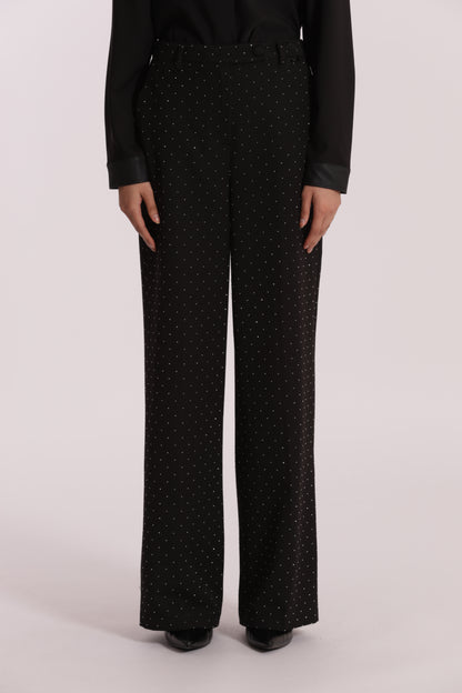 PANTALONE PALAZZO CON APPLICAZIONE DI STRASS
