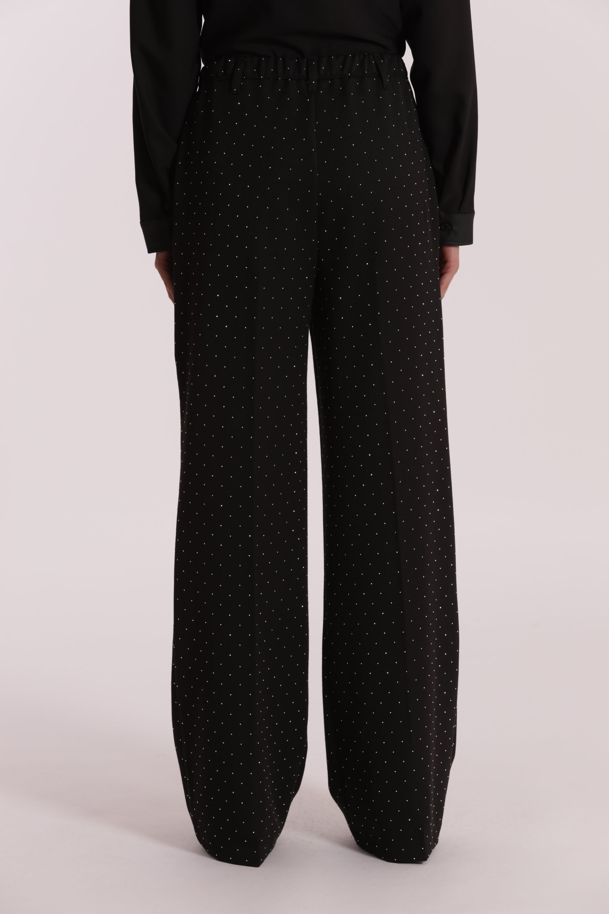 PANTALONE PALAZZO CON APPLICAZIONE DI STRASS