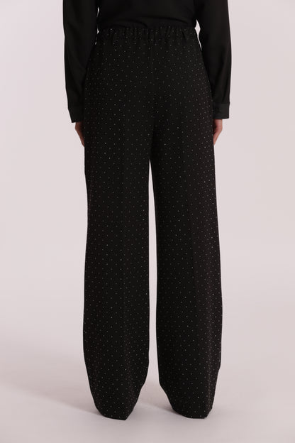 PANTALONE PALAZZO CON APPLICAZIONE DI STRASS