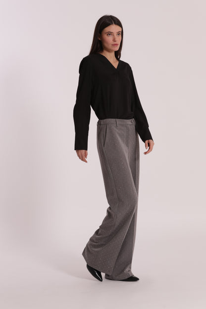 PANTALONE PALAZZO CON APPLICAZIONE DI STRASS