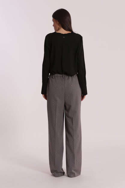 PANTALONE PALAZZO CON APPLICAZIONE DI STRASS