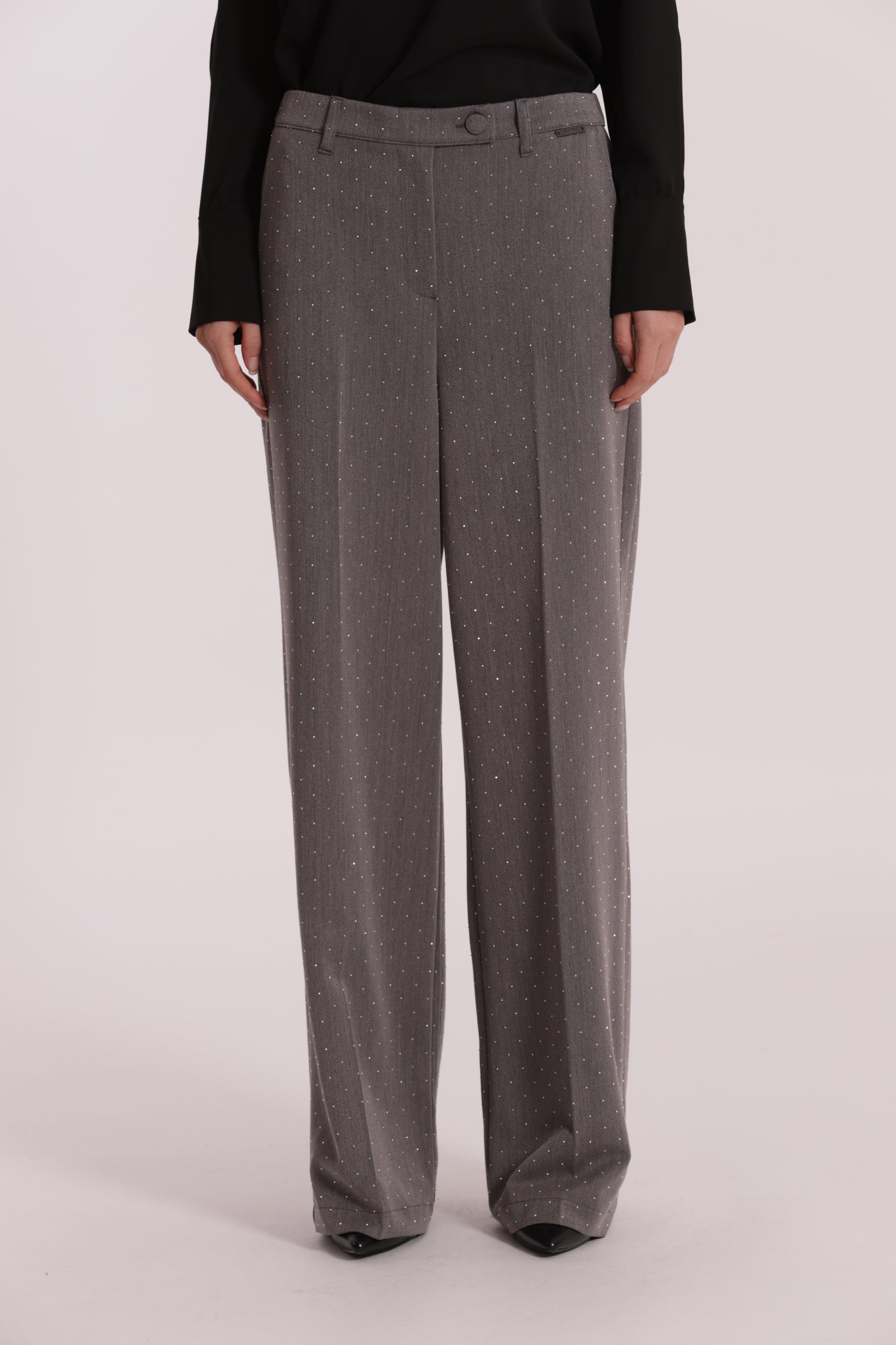 PANTALONE PALAZZO CON APPLICAZIONE DI STRASS