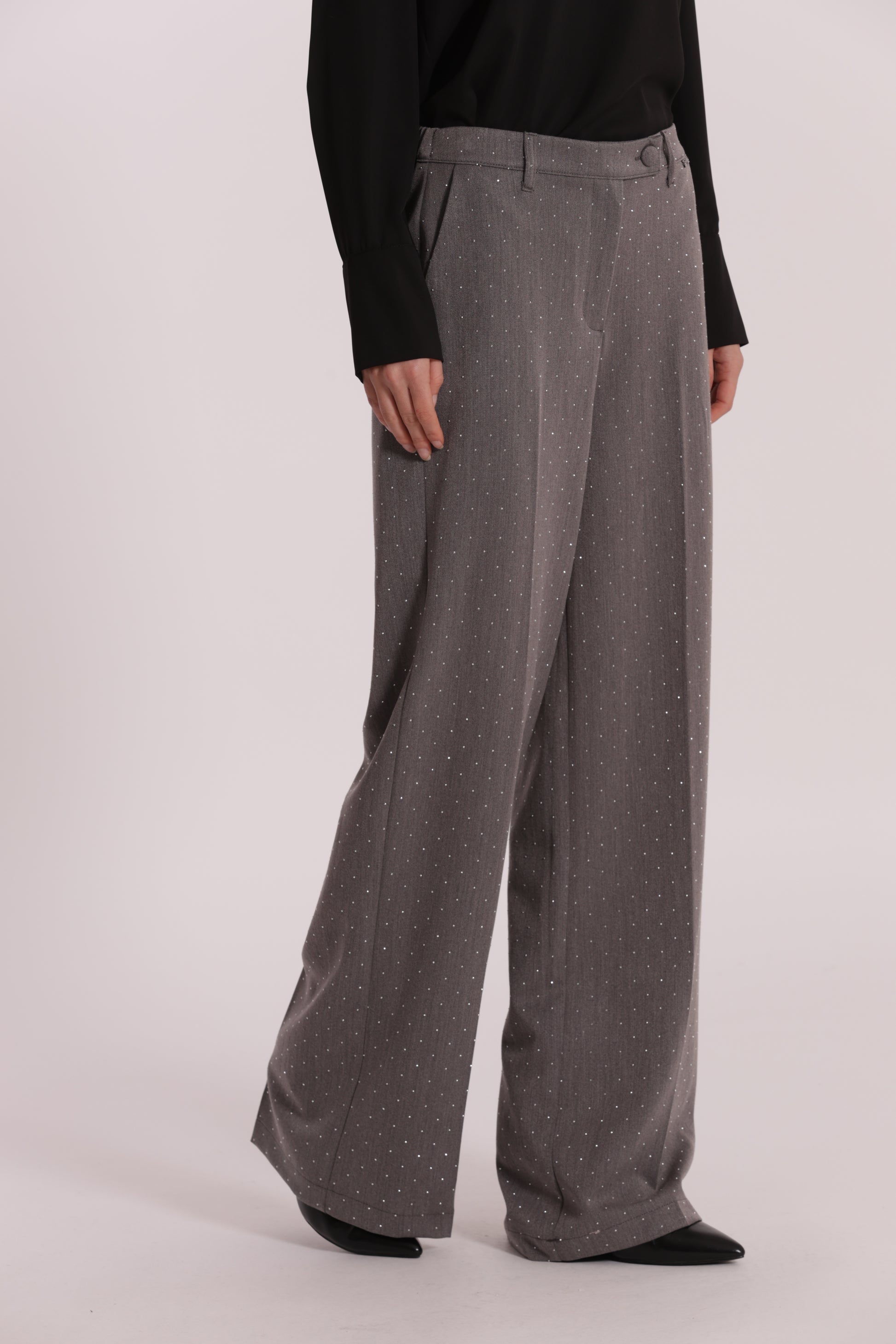 PANTALONE PALAZZO CON APPLICAZIONE DI STRASS