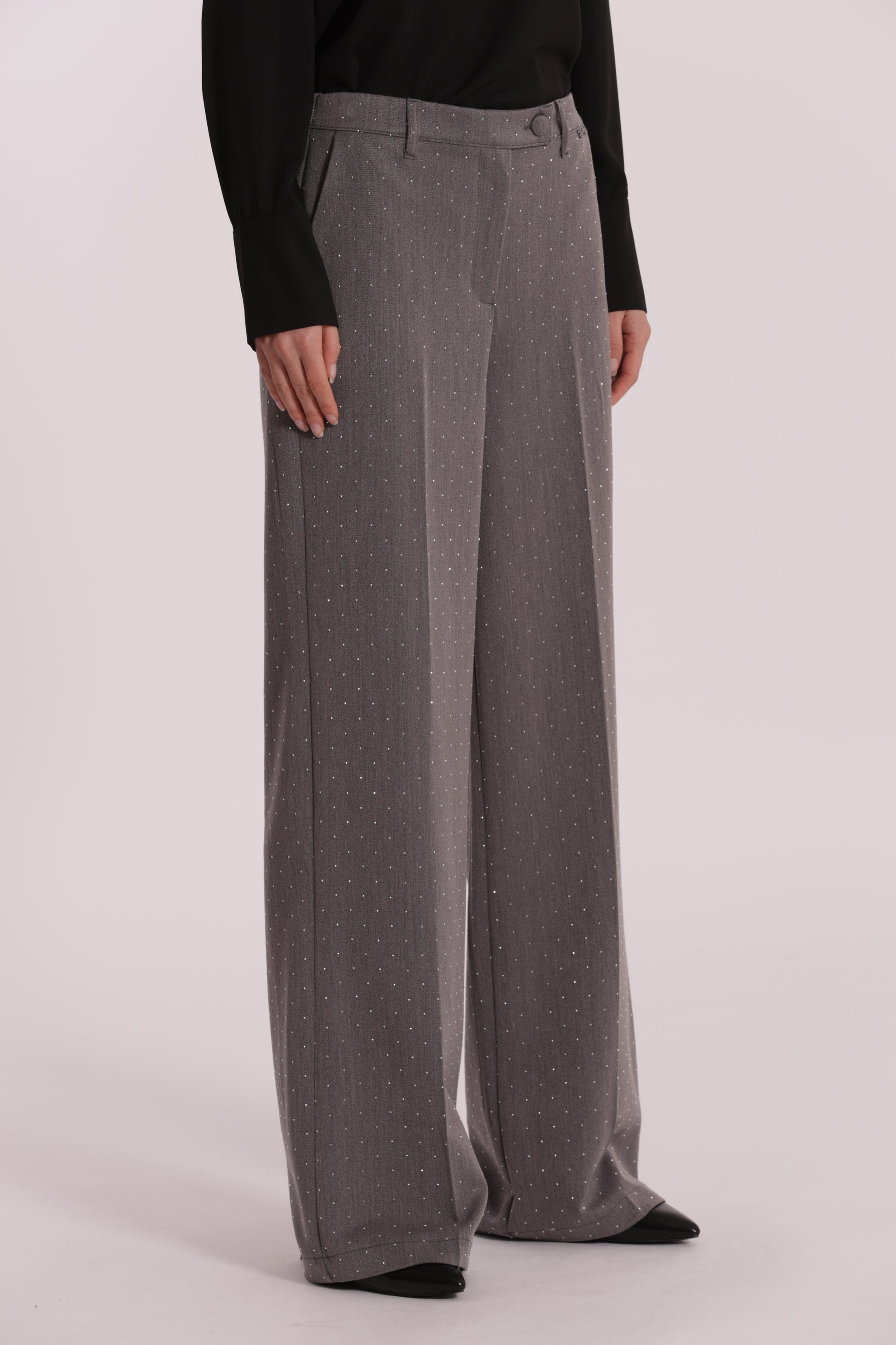 PANTALONE PALAZZO CON APPLICAZIONE DI STRASS