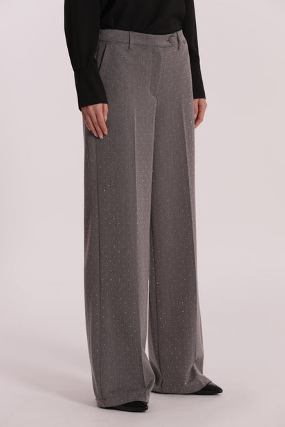 PANTALONE PALAZZO CON APPLICAZIONE DI STRASS
