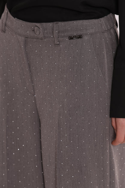 PANTALONE PALAZZO CON APPLICAZIONE DI STRASS