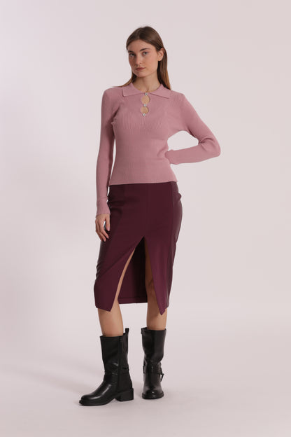 GONNA A TUBINO CON DETTAGLI IN SIMIL PELLE