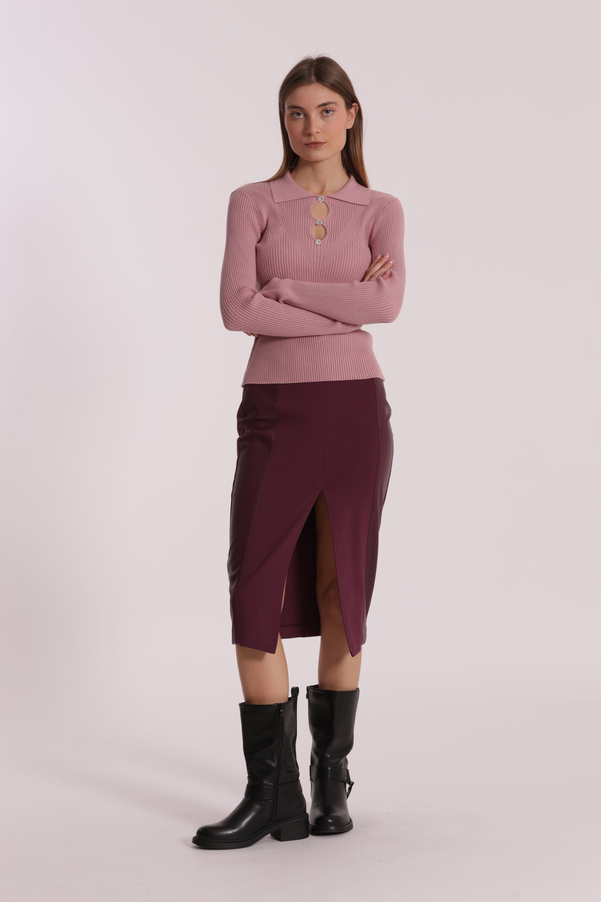 GONNA A TUBINO CON DETTAGLI IN SIMIL PELLE