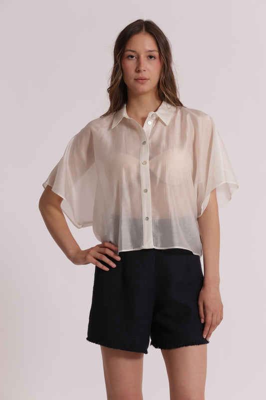 CAMICIA CROPPED IN TESSUTO LEGGERO