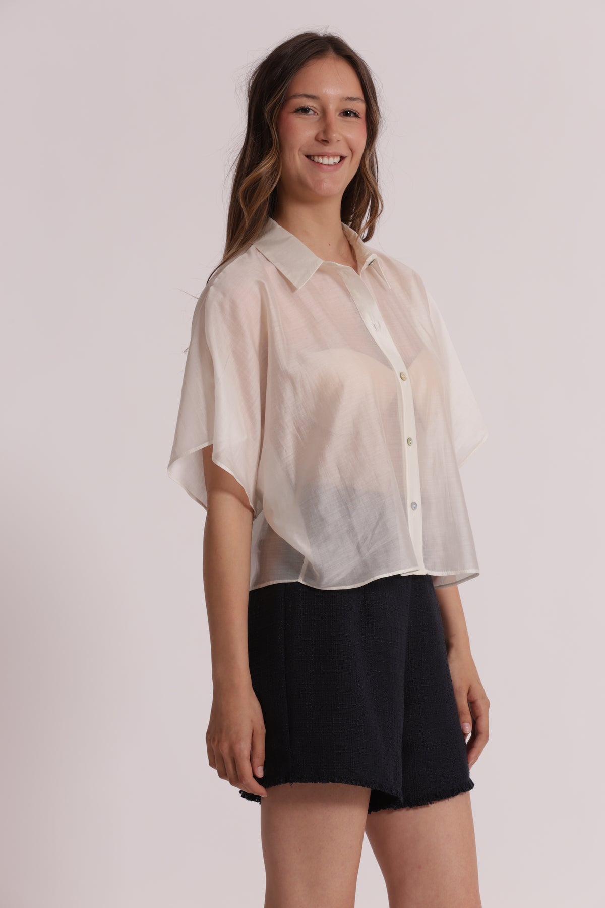 CAMICIA CROPPED IN TESSUTO LEGGERO