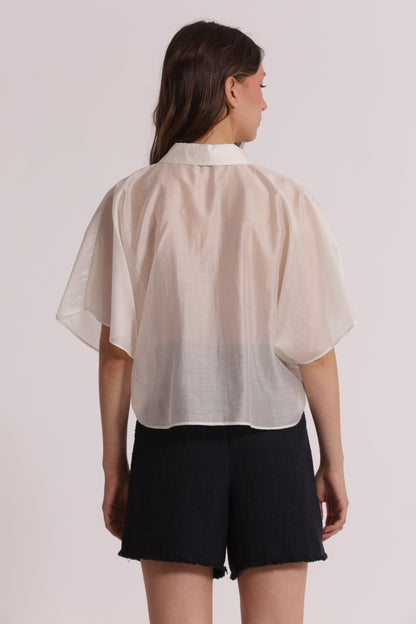 CAMICIA CROPPED IN TESSUTO LEGGERO