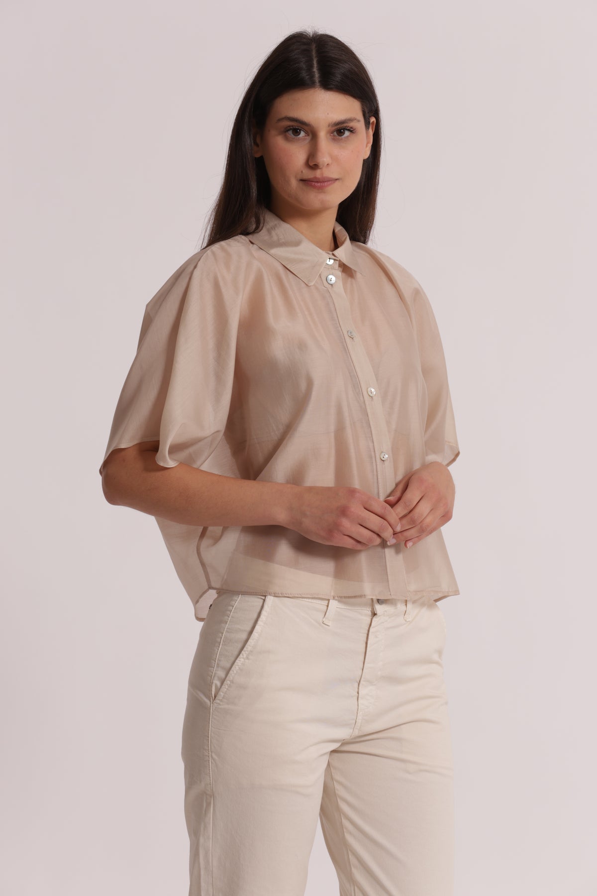 CAMICIA CROPPED IN TESSUTO LEGGERO