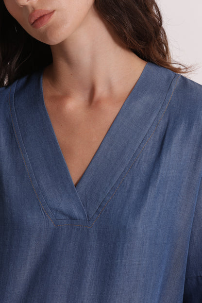 BLUSA A MANICHE CORTE IN DENIM