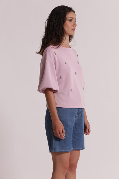 MAGLIA IN FELPA CON DETTAGLI GIOIELLO
