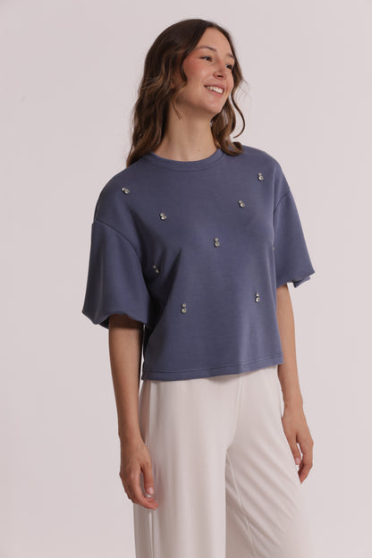 MAGLIA IN FELPA CON DETTAGLI GIOIELLO