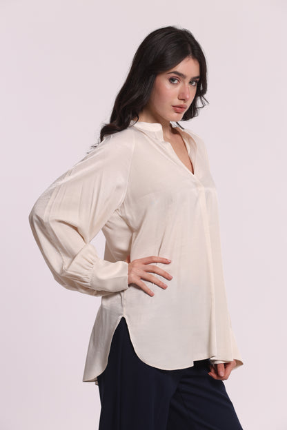 BLUSA SCOLLO A V MANO SETA