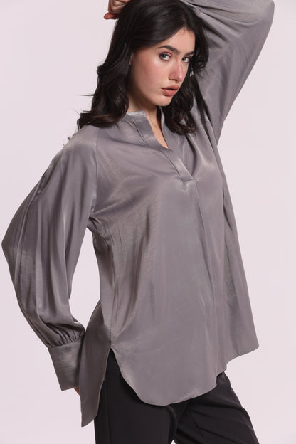 BLUSA SCOLLO A V MANO SETA