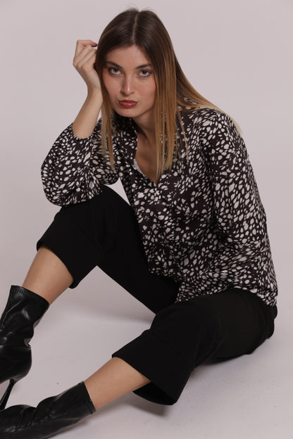 BLUSA SCOLLO A V FANTASIA MACULATO