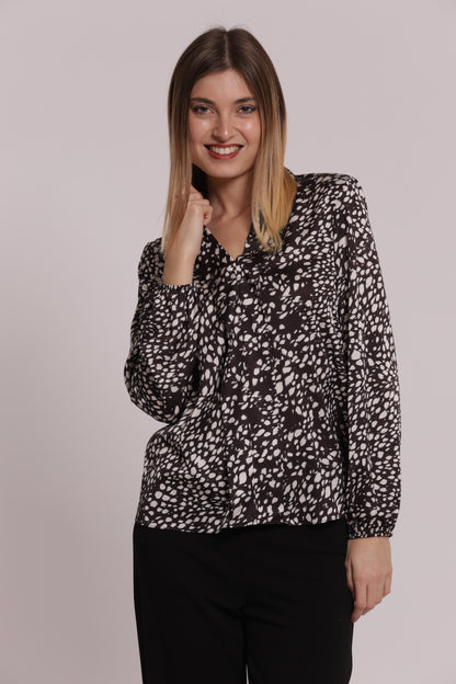 BLUSA SCOLLO A V FANTASIA MACULATO