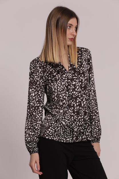 BLUSA SCOLLO A V FANTASIA MACULATO