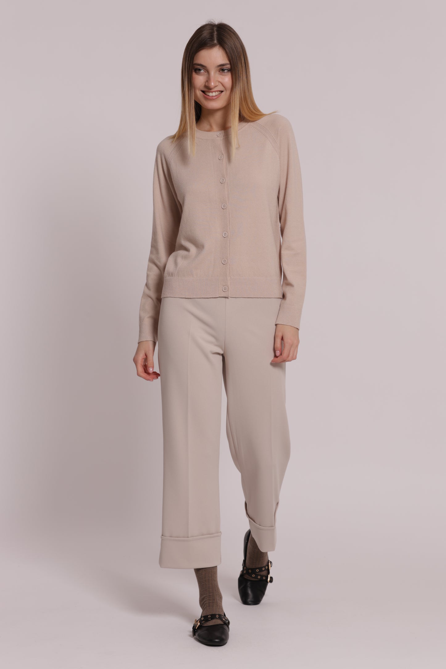 PANTALONE CON RISVOLTO IN SCUBA CREPE