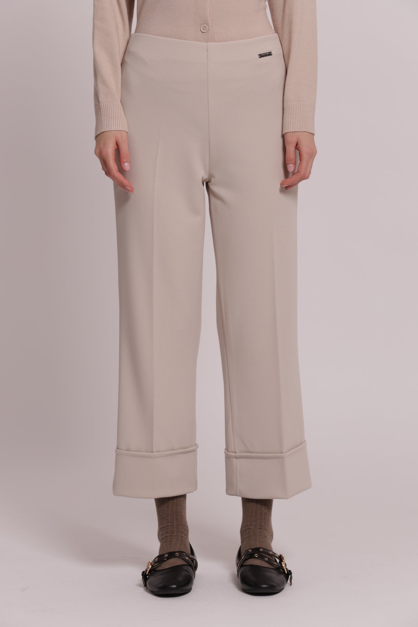 PANTALONE CON RISVOLTO IN SCUBA CREPE