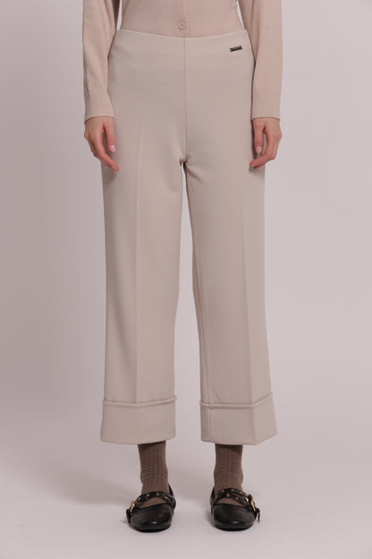 PANTALONE CON RISVOLTO IN SCUBA CREPE