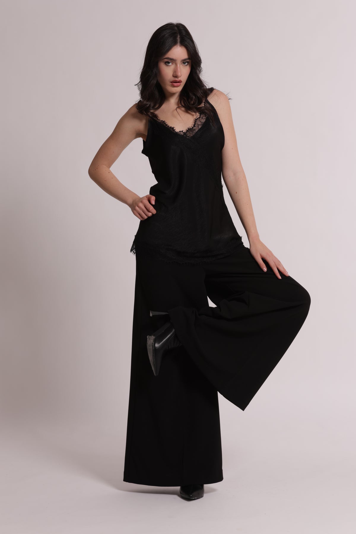 PANTALONE PALAZZO IN SCUBA CREPE CON CINTURINO