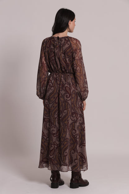 ABITO MIDI FANTASIA PAISLEY CON FIOCCO FRONTALE