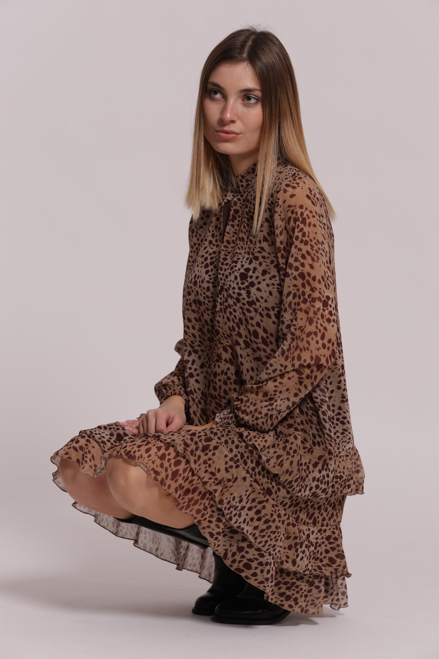ABITO CORTO MANICHE LUNGHE ANIMALIER