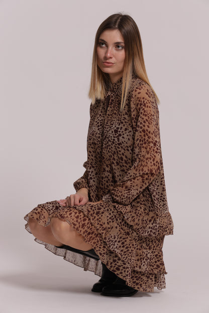ABITO CORTO MANICHE LUNGHE ANIMALIER