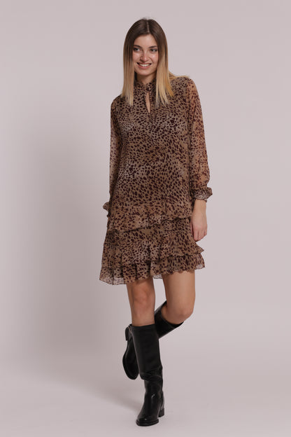 ABITO CORTO MANICHE LUNGHE ANIMALIER