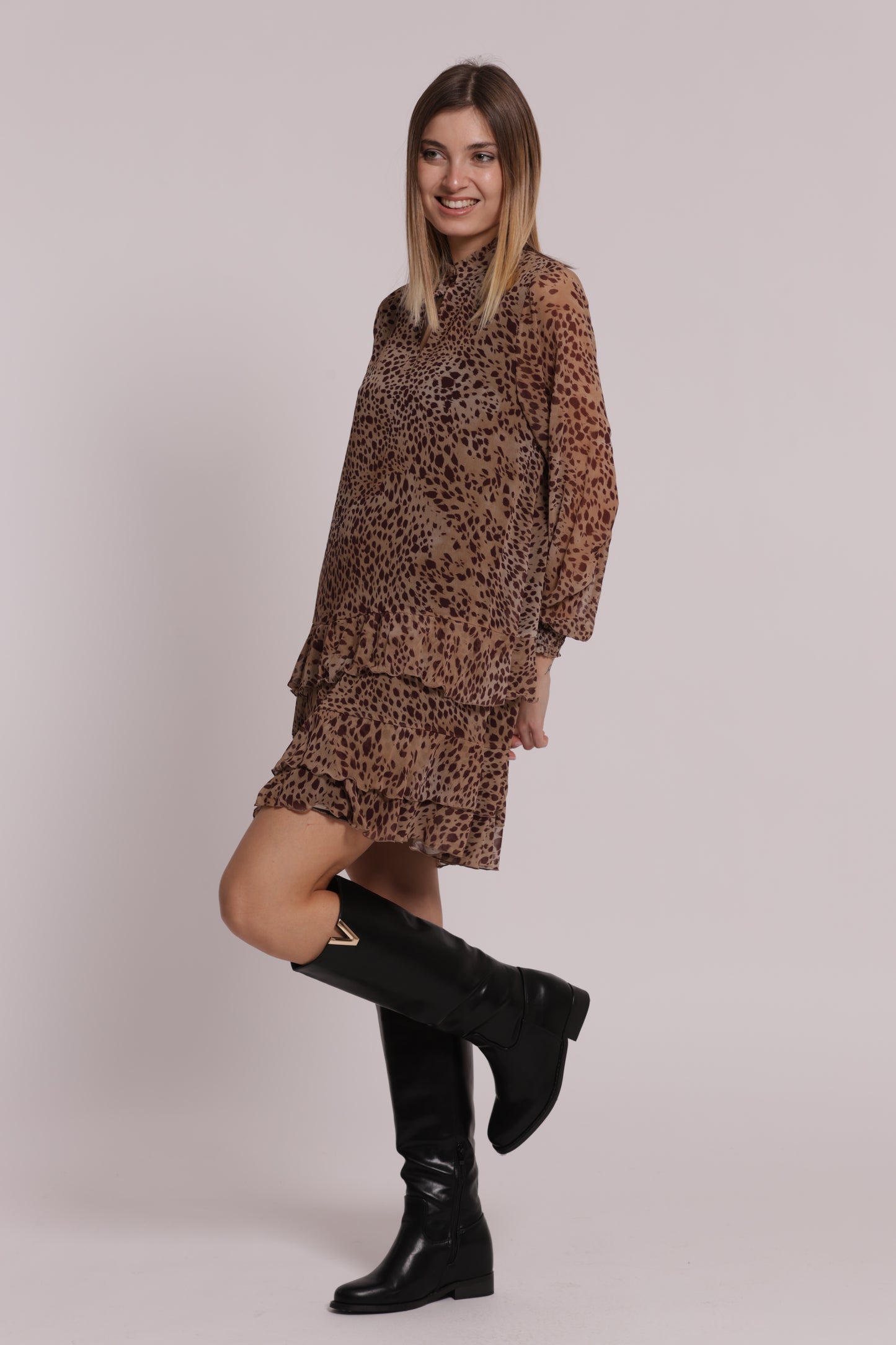 ABITO CORTO MANICHE LUNGHE ANIMALIER