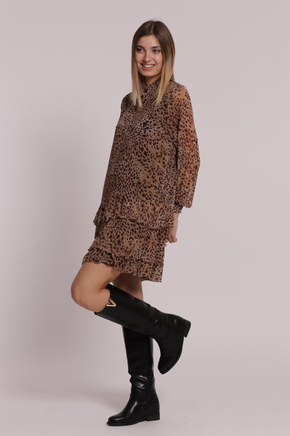 ABITO CORTO MANICHE LUNGHE ANIMALIER