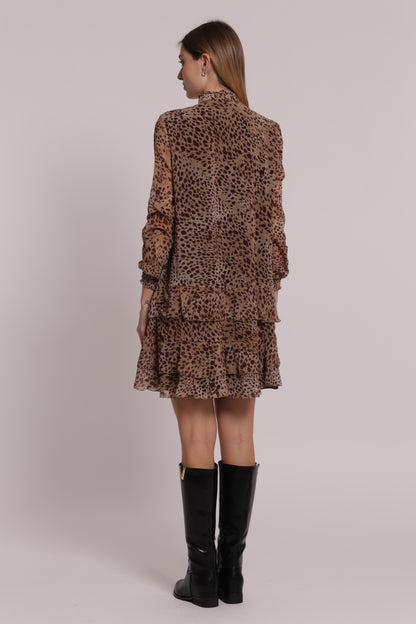 ABITO CORTO MANICHE LUNGHE ANIMALIER