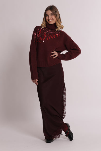 GONNA MIDI CON SPACCO E BORDO IN PIZZO