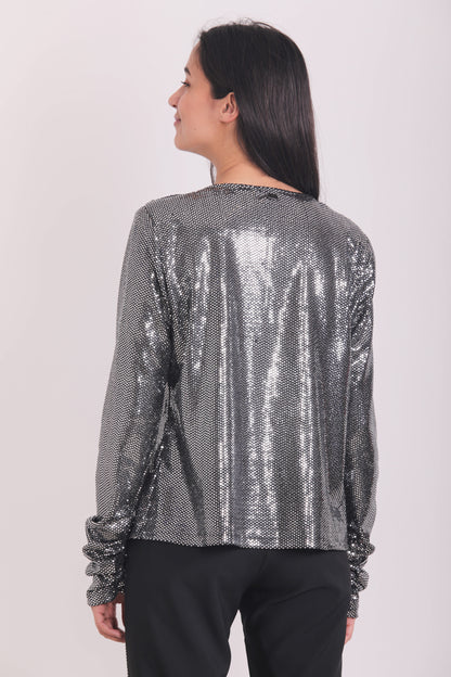 BLUSA SCOLLO A V EFFETTO PAILLETTES