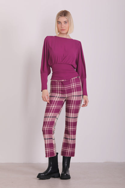 PANTALONE CROPPED FLARE FANTASIA CHECK