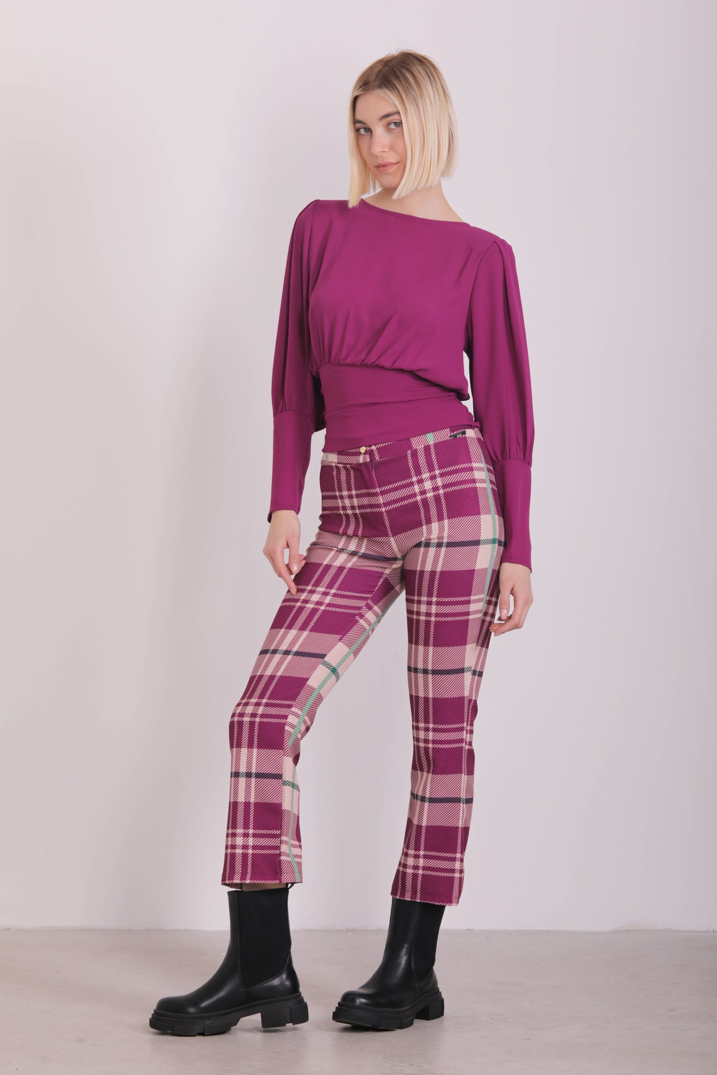 PANTALONE CROPPED FLARE FANTASIA CHECK