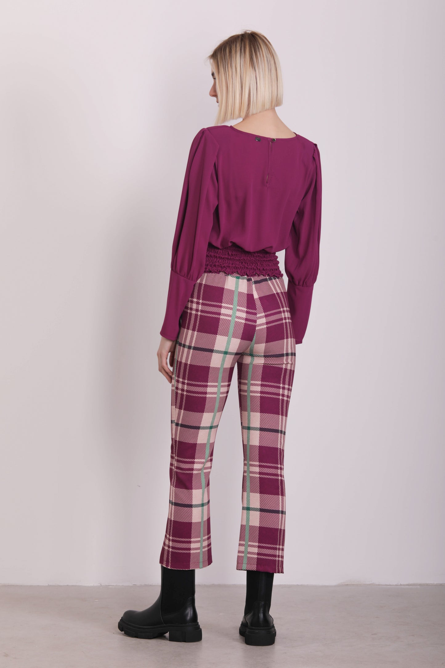 PANTALONE CROPPED FLARE FANTASIA CHECK